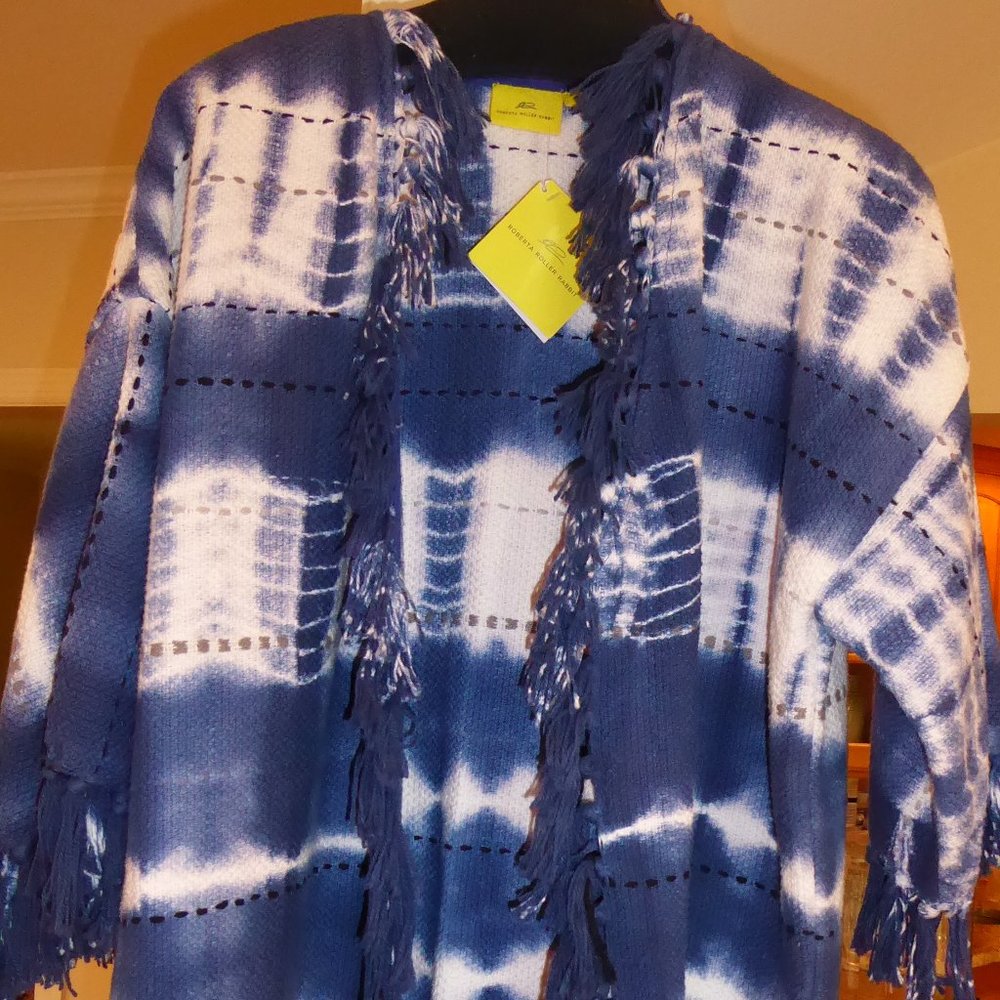Roberta Roller Rabit Bridget Fringe Kimono Raj Tie-Die Indigo Open Jacket Small
